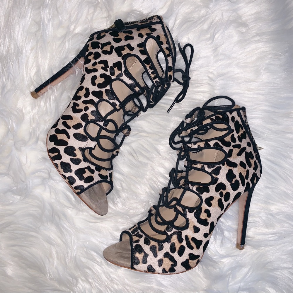 Zara - Leopard Print Lace Up Booties - Size 6